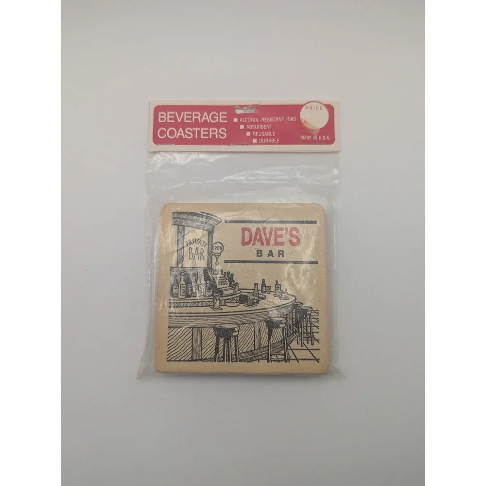 Vintage Maude Corp Daves Bar Beverage Coasters Absorbent Reusable‎ Made in USA
